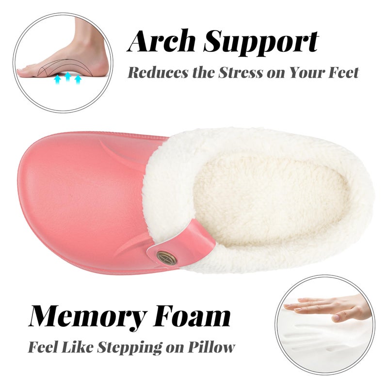 ChayChax Women and Men Fur Lined Clogs Memory Foam Warm Fuzzy Slippers Winter Waterproof Indoor Outdoor Slipper, Pink, 8.5-9 Women/7.5-8 Men - Image 4